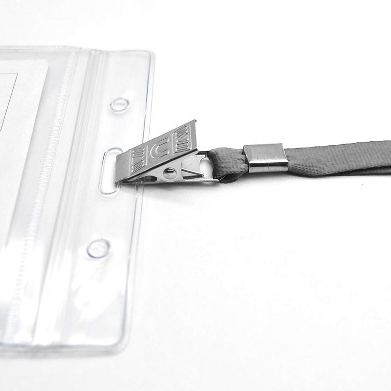 Bird Fiy Lanyards with id Holder Name Badges 50 Pcs Waterproof Type Clear Plastic Horizontal Name Tag Badge Id Card and 50 Pcs Lanyard (Gray) - Image 5